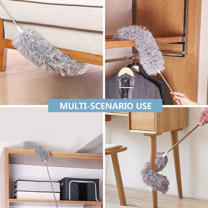 Microfiber Duster with Extension Pole Stainless Steel 30 to 100 with Bendable Head Extendable Long Duster for Cleaning Ceiling Fan High Ceiling Keyboard Furniture Cars Gray - Image 2