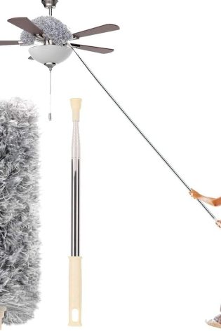 Microfiber Duster with Extension Pole Stainless Steel 30 to 100 with Bendable Head Extendable Long Duster for Cleaning Ceiling Fan High Ceiling Keyboard Furniture Cars Gray