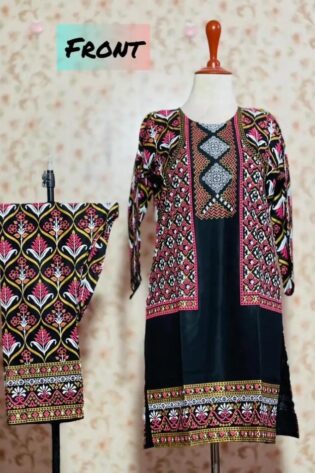 Jacket Print Summer Arabic Lenin 2 Pcs Stitched Suit For Women’s And Girls