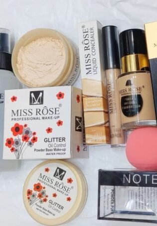 Miss Rose Deal Of 05 –foundation, Concealer , Makeup Fixer , Face Powder , Blender Puff Best Deal For Girls