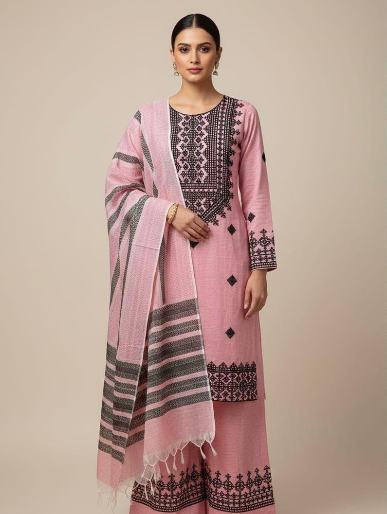 Presenting Khadi Khaddar Multani Style Embroidered Unstitched 3 Piece - Image 12