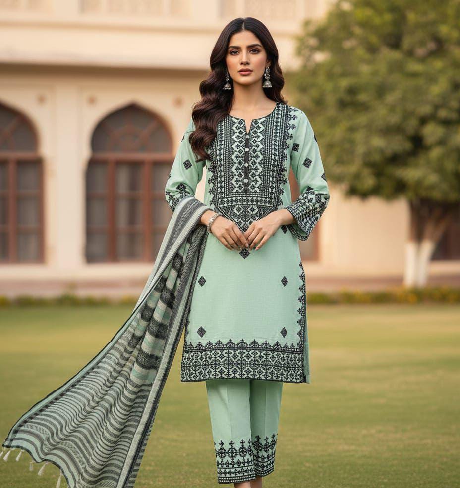 Presenting Khadi Khaddar Multani Style Embroidered Unstitched 3 Piece - Image 11