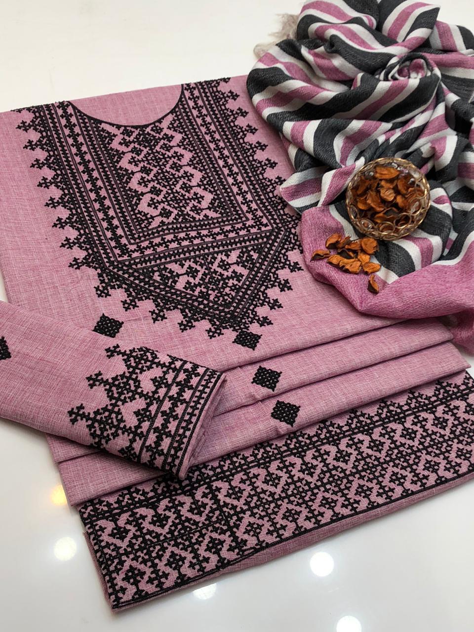 Presenting Khadi Khaddar Multani Style Embroidered Unstitched 3 Piece - Image 10