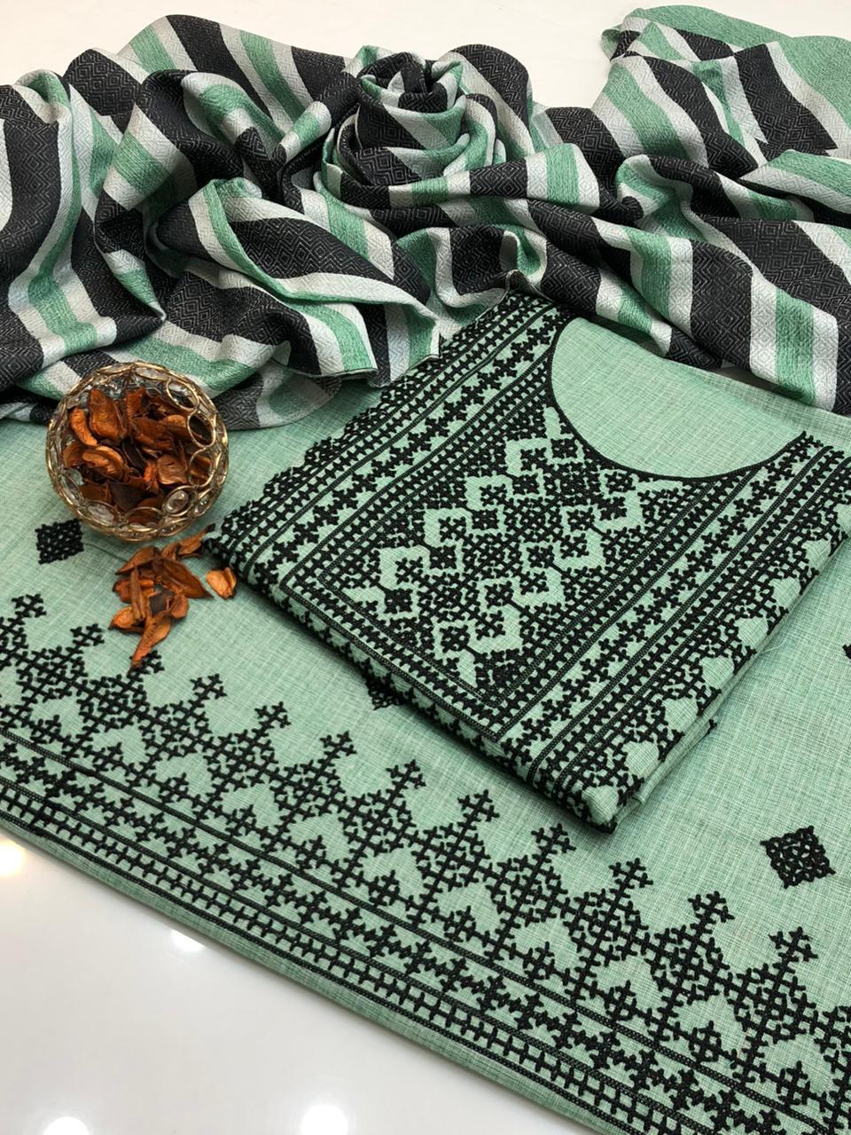 Presenting Khadi Khaddar Multani Style Embroidered Unstitched 3 Piece - Image 9