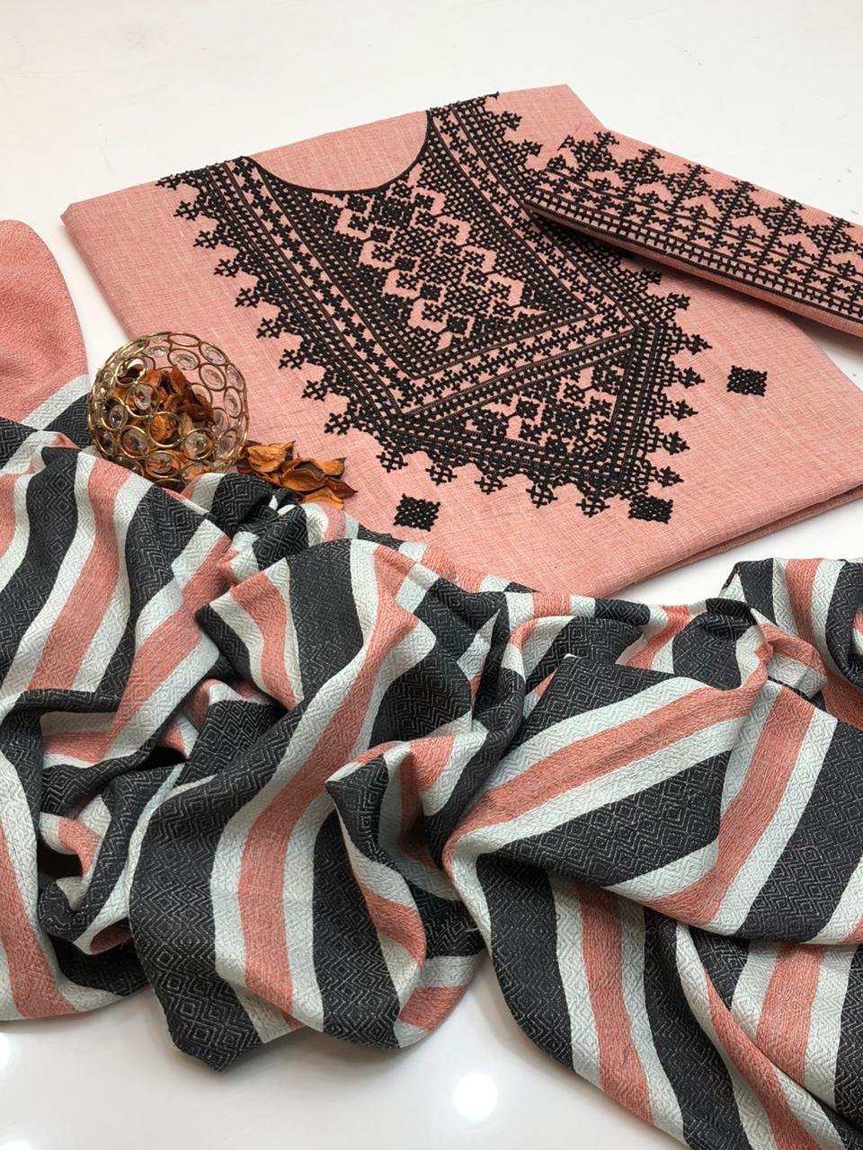 Presenting Khadi Khaddar Multani Style Embroidered Unstitched 3 Piece - Image 7