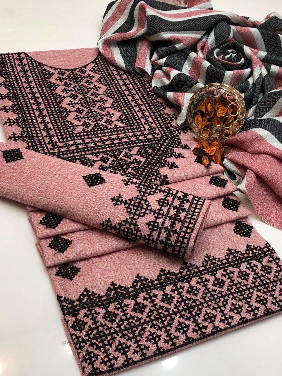 Presenting Khadi Khaddar Multani Style Embroidered Unstitched 3 Piece - Image 6