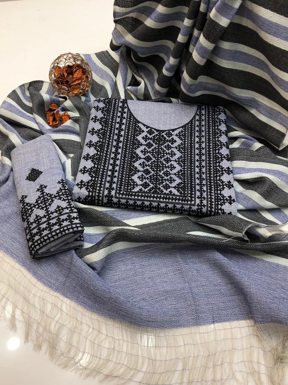 Presenting Khadi Khaddar Multani Style Embroidered Unstitched 3 Piece - Image 5