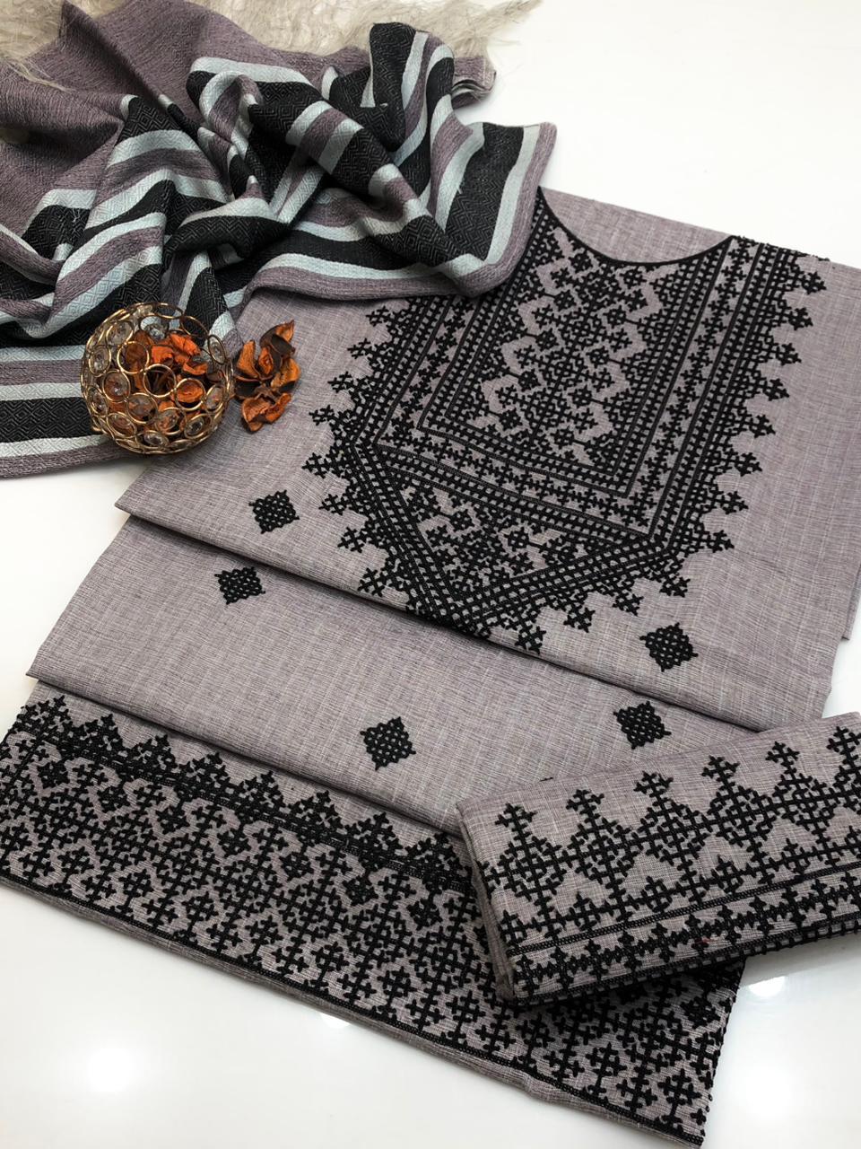 Presenting Khadi Khaddar Multani Style Embroidered Unstitched 3 Piece - Image 4