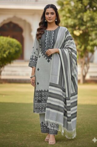 Presenting Khadi Khaddar Multani Style Embroidered Unstitched 3 Piece
