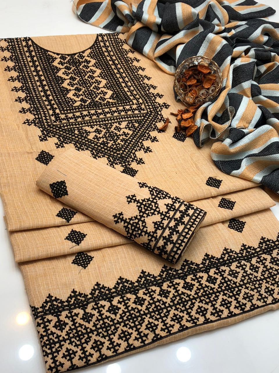 Presenting Khadi Khaddar Multani Style Embroidered Unstitched 3 Piece - Image 2